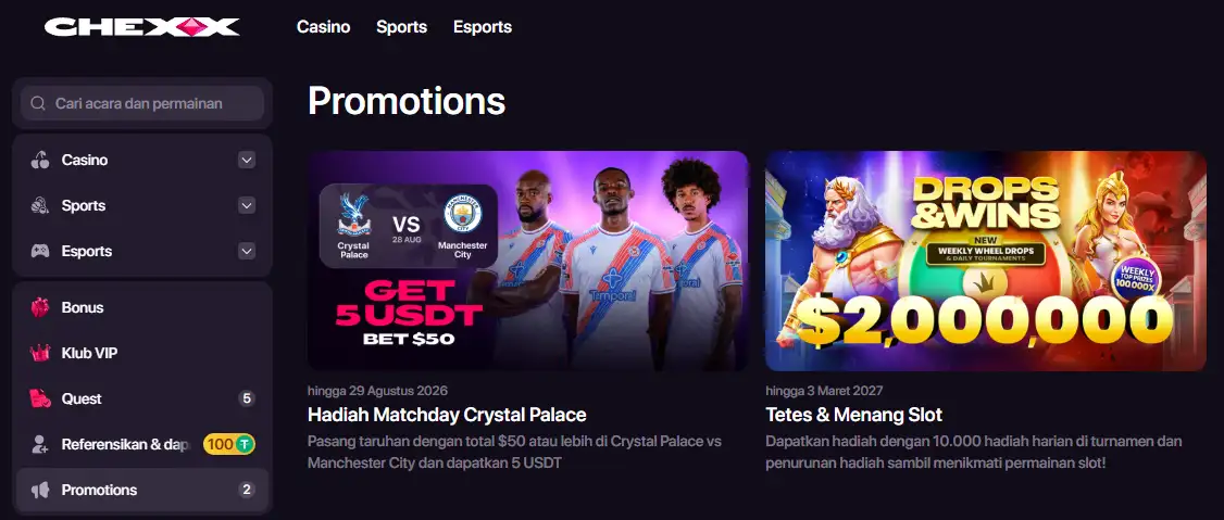Tampilan welcome bonus CHEXX
